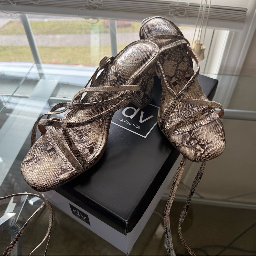 Dolce Vita Strappy Snakeskin Sandals - Tan